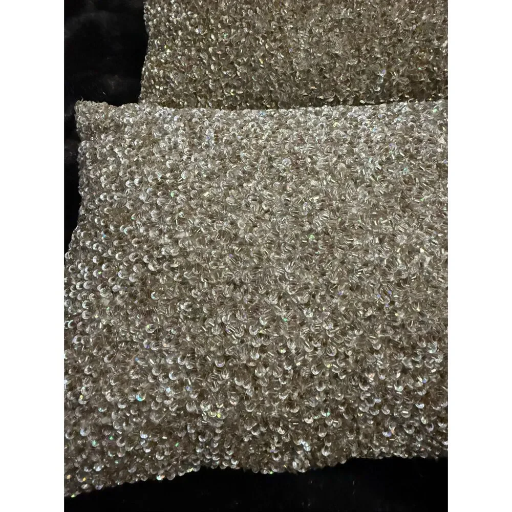 Pottery Barn Iridescent 9 x 13   Silver Beaded Pillow w/ Zippered Cover X 2